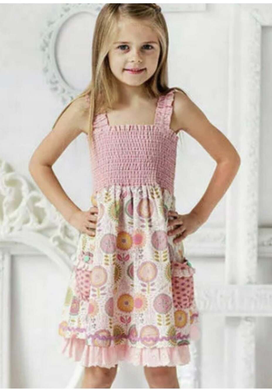 Matilda Jane Happy and Free Sand Dollar Smocked Sundress with Eyelet Trim